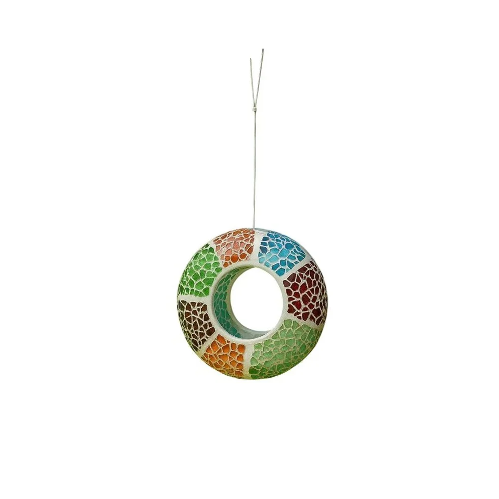 Mosaic Glass Hanging Bird Feeder With Multicolor Design For Outdoor Garden Decor